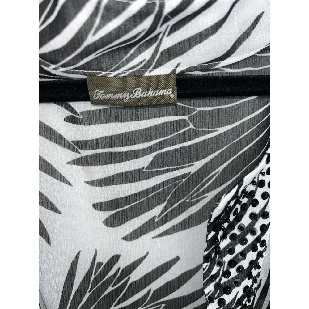Tommy Bahama Swim Cover-Up One-Size-Fits-All‎ V-Neck Sequence Sheer Black White